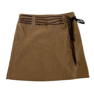 Vtg Y2K 2000s Tan Faux Suede Mini Skirt Leather Belt Sz 7 Boho Western Rodeo